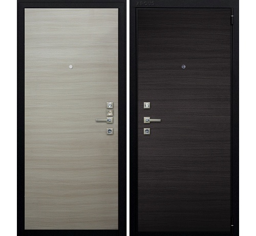 Дверь металлическая черный муар (7)Венге горизонт/(12)Дорс светлый горизонт 2,05*0,97R ТМ "Аргус"