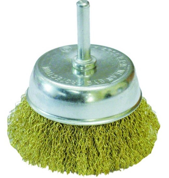 Щетка-крацовка со шпилькой для дрели, "чашка" 75 мм (Hobbi)