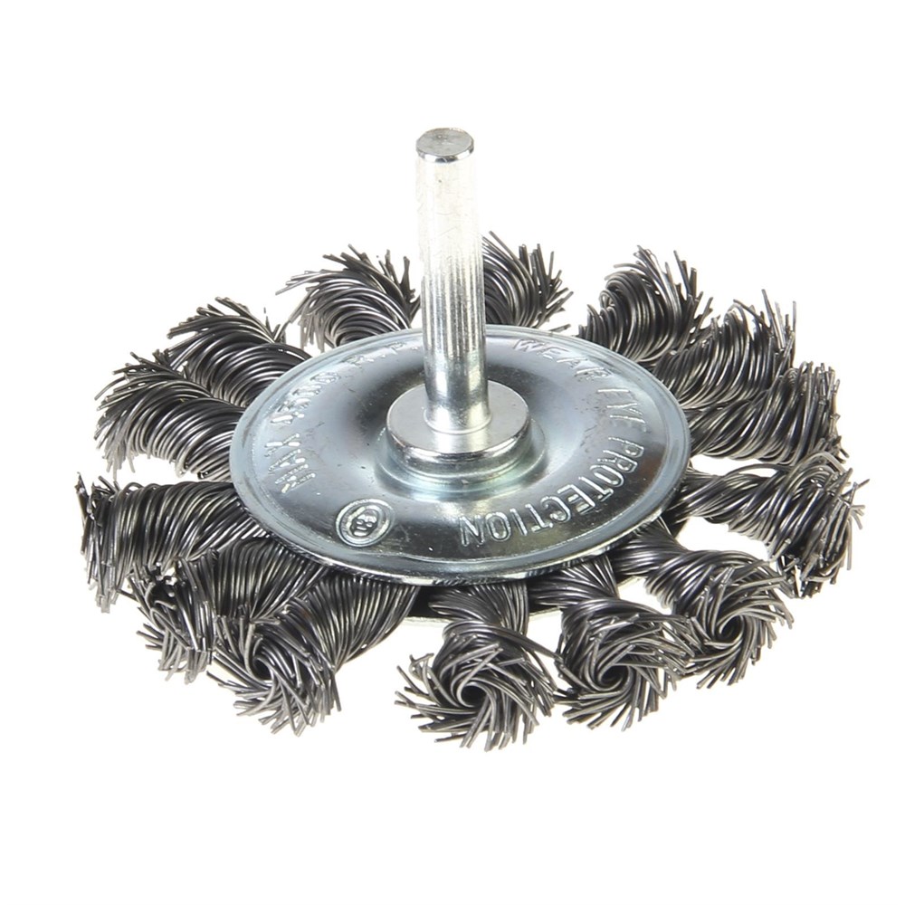 Щетка-крацовка со шпилькой для дрели, круглая, диаметр 75 мм (Hobbi) 