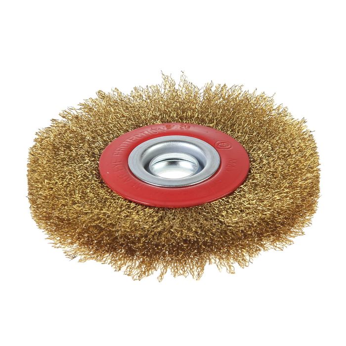 Щетка-крацовка круглая, диаметр 150 мм, посад.диаметр 32,2/24,5/22,2/19,0/15,8/12,7 мм (Hobbi) 