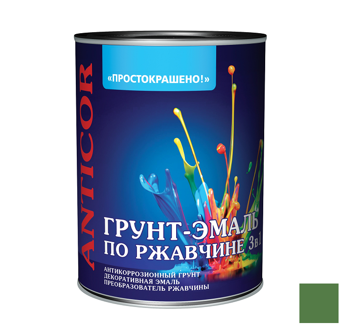 Грунт-эмаль по ржавчине 3в1 "ПРОСТОКРАШЕНО" зеленая 2,7кг /6/ 