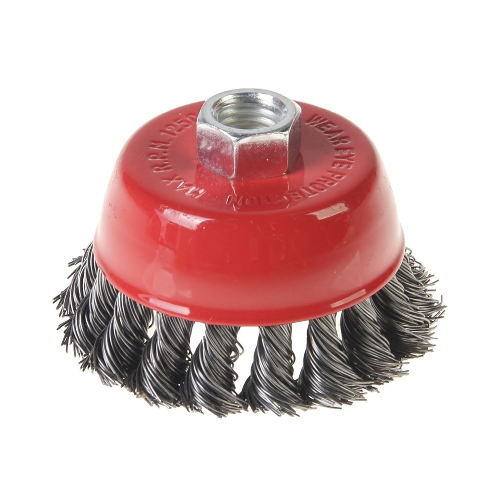 Щетка-крацовка крученная проволока, "чашка" 125мм, присоед. гайка М14 (Hobbi) (шт.)