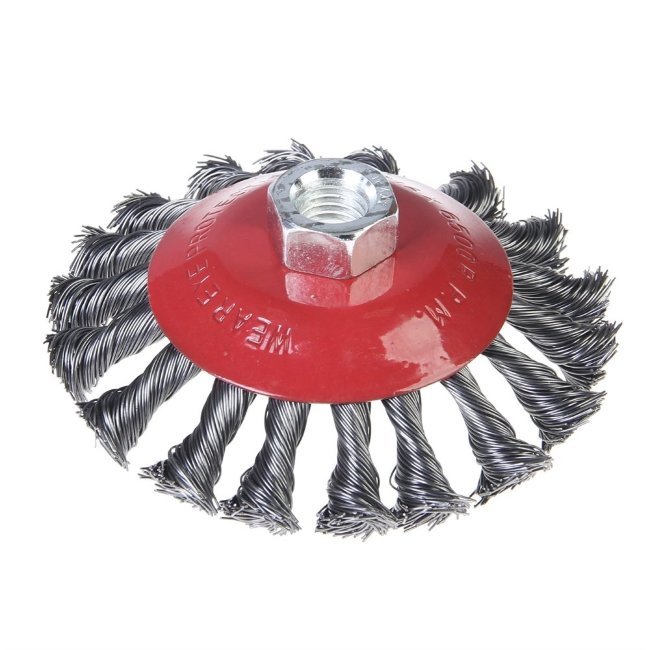 Щетка-крацовка крученная проволока, "тарелка" 115мм, присоед. гайка М14 (Hobbi) (шт.)