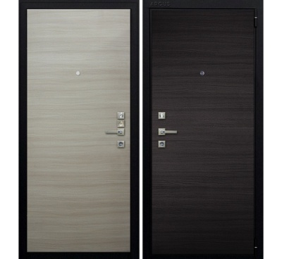 Дверь металлическая черный муар (7)Венге горизонт/(12)Дорс светлый горизонт 2,05*0,97R ТМ "Аргус"
